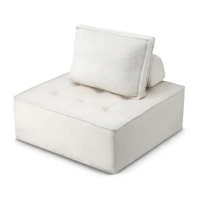 Artiss Floor Sofa Lounge Chair with Removable Pillow - Ergonomic, Bouclé Fabric, 86cm, Plush Cotton Backrest, White