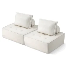 Artiss 2 Floor Sofa Lounge Chair with Bouclé Fabric & Pillow - Ergonomic, Versatile, White, 86x86x76cm, Plush Comfort