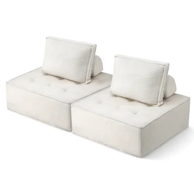 Artiss 2 Floor Sofa Lounge Chair with Bouclé Fabric & Pillow - Ergonomic, Versatile, White, 86x86x76cm, Plush Comfort