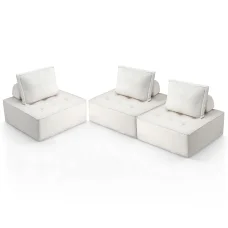 Artiss 3-Seater Bouclé Floor Sofa Lounge Chair with Removable Pillow, Plush Cotton Backrest, 86x86x76cm, White