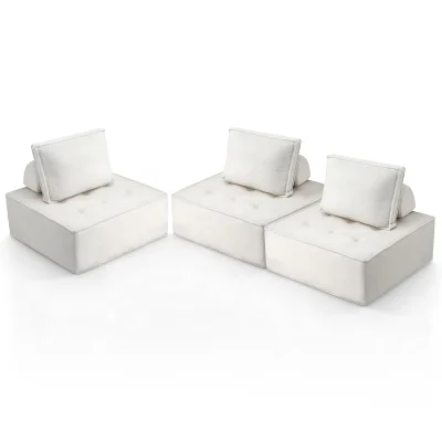Artiss 3-Seater Bouclé Floor Sofa Lounge Chair with Removable Pillow, Plush Cotton Backrest, 86x86x76cm, White