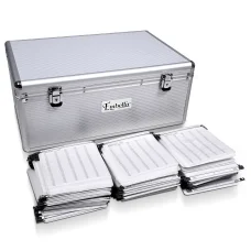 Embellir CD/DVD Storage Case, Aluminium, Holds 500 Discs, Silver, Includes 250 Inserts, Lockable with Keys