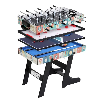 4-in-1 Foldable Soccer Table, Foosball, Pool, Table Tennis, Hockey Game Table, MDF, 122x61x81cm, Family Fun