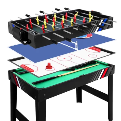 4-in-1 Multi Games Table Soccer Foosball, Pool, Table Tennis, Air Hockey, MDF Frame, 121x61x79cm, Home Party Gift