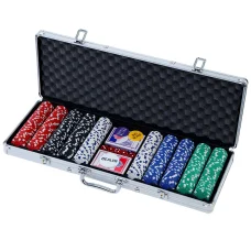 500pcs Casino Poker Chips Set with Aluminium Case, 11.5g Clay-Feel Chips, Cards, Dice & Buttons, 56x21x7cm