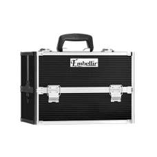 Embellir Portable Cosmetic Beauty Makeup Case, Aluminum Frame, Black Velvet Interior, 23x36x27cm, Adjustable Dividers