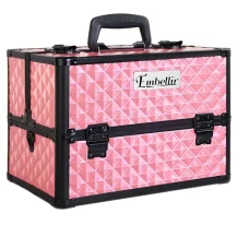 Embellir Portable Cosmetic Beauty Makeup Case, Grade-A Aluminium, Diamond Pink, 23x36x27cm, Lockable with Strap