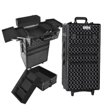 Embellir Makeup Trolley, Aluminium, 35x25x75cm, Diamond Black, Portable Beauty Case with Wheels, 4-in-1 Organizer Box