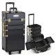 Embellir Makeup Case Beauty Trolley, Aluminum, 35x25x75cm, Gold & Black, 7-in-1 Cosmetic Organizer with Wheels
