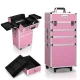Embellir Makeup Case Beauty Trolley, Aluminium Frame, 35x25x75cm, Pink, 7-in-1 Portable Cosmetic Organiser with Wheels