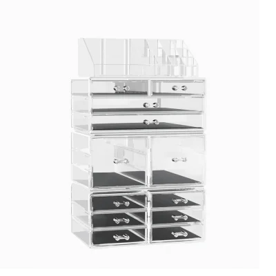 Embellir Acrylic Makeup Case, Clear Cosmetic Organizer with 12 Drawers, Portable Storage Box & Jewelry Holder