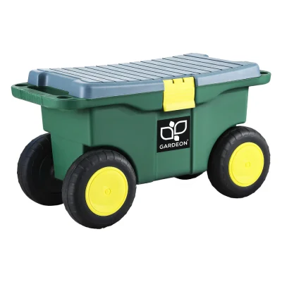 Gardeon Garden Tool Storage Cart, Plastic, 55x26.5x29.5cm, Green, 3-In-1 Design with Seat, Removable Tray,