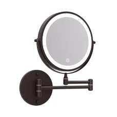 Embellir Extendable Makeup Mirror, Iron & Aluminum, 33x32cm, Brown - 10X Magnifying, LED Touch Control, 3 Light Modes