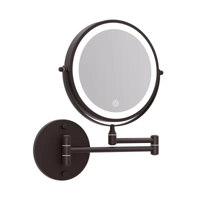 Embellir Extendable Makeup Mirror, Iron & Aluminum, 33x32cm, Brown - 10X Magnifying, LED Touch Control, 3 Light Modes