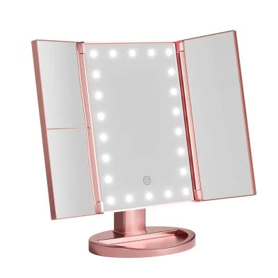 Embellir Tri-fold Makeup Mirror with LED Light, ABS Glass, Pink, 34.5x12.5x29.5cm, 1X2X3X