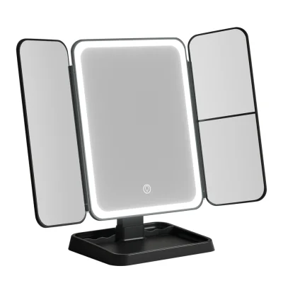 Embellir LED Makeup Mirror, ABS & Glass, 40x14x30cm, Tri-fold Vanity with 1X2X3X Magnification, Adjustable Light