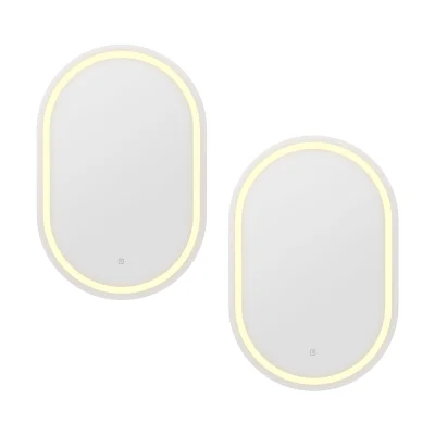 Embellir 2 Pack Oval LED Wall Mirror 50x75cm with Anti-Fog, Touch Control, Adjustable Light for Bathroom Decor