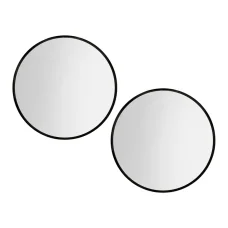 Embellir 80cm Round Wall Mirror Set of 2, Black Framed, Premium Silver Plated, MDF Back, Bathroom Makeup Decor
