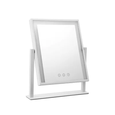 Embellir Standing Makeup Mirror, Metal, 25x30cm, White, LED Light, 360° Rotatable, Hollywood Vanity Style