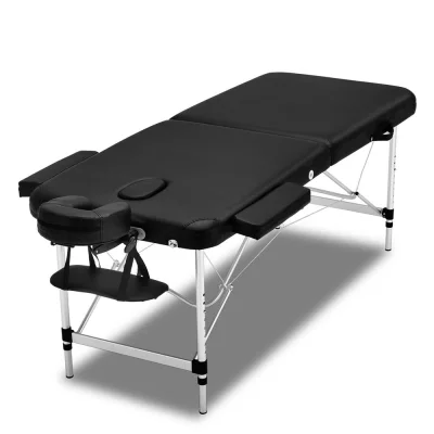 Zenses Massage Table, Aluminium 2-Fold, 55cm Wide, Black, Portable & Sturdy with Adjustable Features, Includes Carry Bag