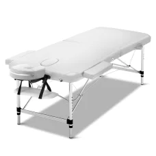 Zenses Aluminium Massage Table, 75cm Portable 2-Fold Beauty Bed, White, Adjustable, Sturdy, Includes Carry Bag & Covers