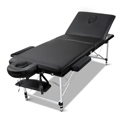 Wanderlite Zenses Portable Aluminium Massage Table, 60cm, Black - 3 Fold, Adjustable, Lightweight, with Carry Bag