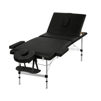 Zenses Massage Table, Aluminium, 65cm, Black, Portable 3-Fold Beauty Bed, Adjustable Heights, Professional-Grade
