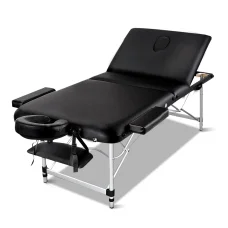 Zenses Portable Massage Table, Aluminium, 75cm Wide, Black, 3-Fold Design, Adjustable Height, with Carry Bag
