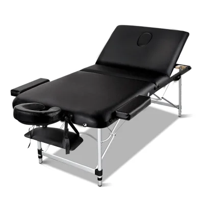 Zenses Portable Massage Table, Aluminium, 75cm Wide, Black, 3-Fold Design, Adjustable Height, with Carry Bag