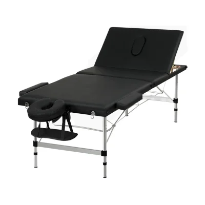 Zenses Massage Table, Aluminium, 85cm, Black, 215cm Length, Portable 3-Fold Beauty Bed with Adjustable Heights