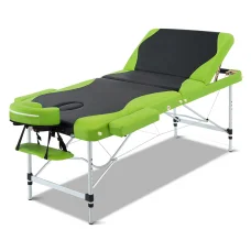 Zenses Portable 3-Fold Aluminium Massage Table, 75cm, Green, with Free Disposable Cover Set, Adjustable & Durable