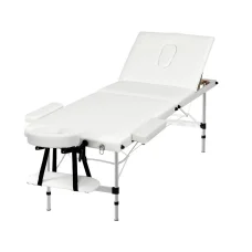 Zenses Massage Table, Aluminium, 65cm, White, 215x65x82cm, Portable 3-Fold Beauty Bed, Adjustable, Professional Use