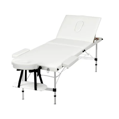 Zenses Massage Table, Aluminium, 65cm, White, 215x65x82cm, Portable 3-Fold Beauty Bed, Adjustable, Professional Use