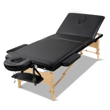 Zenses Massage Table, Wooden, 60cm, Black, Portable 3-Fold Beauty Bed, Adjustable Heights, Includes Carry Bag