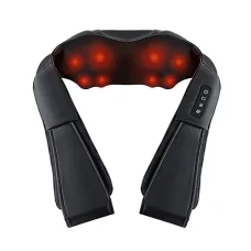 Livemor 8 Massage Nodes Neck Massager with Heat, 3 Intensity Levels, PU Leather, 45x50cm, Auto-Off, Black