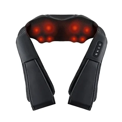Livemor 8 Massage Nodes Neck Massager with Heat, 3 Intensity Levels, PU Leather, 45x50cm, Auto-Off, Black
