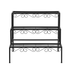 Artiss 3-Tier Metal Plant Stand - Black, 70x60x62.5cm, Indoor/Outdoor, Space-Saving Design, Holds 60kg, Modern