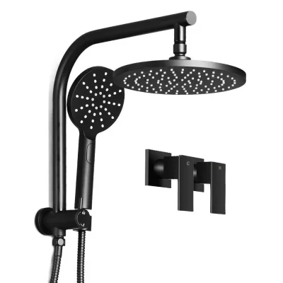 Cefito 9" Rain Shower Head Set with Handheld, High Pressure, Brass Matte Black, 3 Spray Patterns, Leak-Proof Design