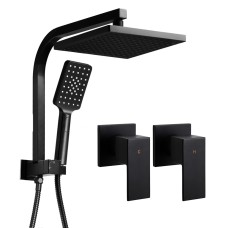 Cefito 8" Rain Shower Head Set Matte Black, Solid Brass, High Pressure, Handheld 3-Mode, Twin Taps, 5 Year Warranty