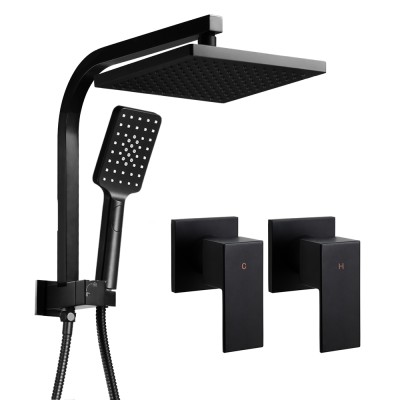 Cefito 8" Rain Shower Head Set Matte Black, Solid Brass, High Pressure, Handheld 3-Mode, Twin Taps, 5 Year Warranty