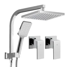 Cefito 8'' Square Rain Shower Head Set with Handheld, High Pressure, Solid Brass, Chrome, 3 Spray, Tap Set