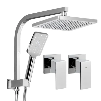 Cefito 8'' Square Rain Shower Head Set with Handheld, High Pressure, Solid Brass, Chrome, 3 Spray, Tap Set