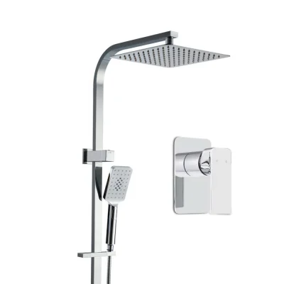Cefito 10" Rain Shower Head Set Square High Pressure Handheld Mixer Tap Solid Brass Chrome 3 Spray Patterns