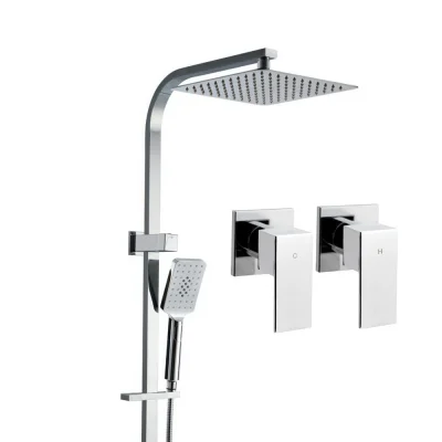 Cefito 10'' Rain Shower Head Set Square High Pressure, Handheld, Solid Brass, Chrome, Twin Taps, 5 Yr Warranty