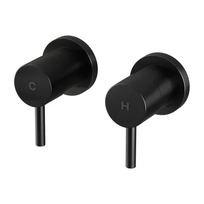 Cefito Basin Twin Tap Wall Round Brass Faucet, Matte Black, Leak-Resistant, WaterMark Approved, 5-Year Warranty