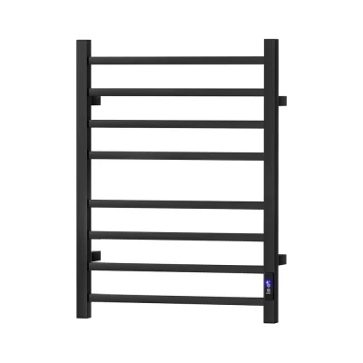 Devanti Heated Towel Rail 8-Bar Carbon Steel Electric Warmer Rack with Timer, Waterproof, Black, 40-55°C, 105W