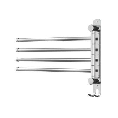 Devanti 4 Bar Stainless Steel Towel Rail Rack Holder, Wall Mounted Swivel Design with Hook, 36x25cm, Rust-Resistant