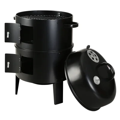 GRILLZ Charcoal BBQ Smoker, Heavy-Duty Steel, 38cm, Black - 3-in-1 Smoker, Griller & Roaster for Flavorful Cooking