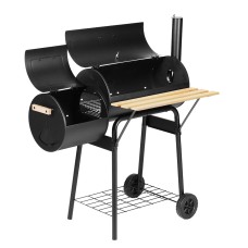 Grillz Offset 2-In-1 BBQ Smoker, Heavy-Duty Steel, 113x104x42cm, Black - Portable Charcoal Grill & Smoker with Wheels