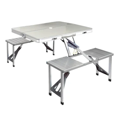 Weisshorn Folding Camping Table Set - Portable Aluminium Outdoor Picnic BBQ with 2 Bench Chairs, Seats 4, 35kg Capacity